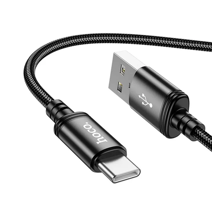 Hoco 1M 3A USB-A to USB-C braided cable. Fast charge and data transfer. For Android, iPhone 15 & iPad(2020 or later). X89 Black