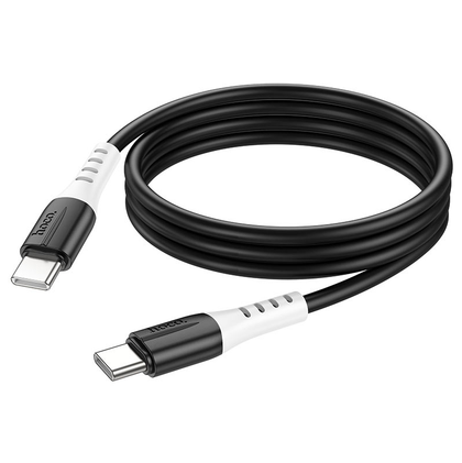 Hoco 1M 60W 3A USB-C to USB-C cable. Fast charge/data for iPhone 15, iPad 2020 to 2023, laptops, Samsung & android phones with USB C port. X82 Black