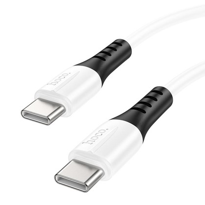 Hoco 1M 60W 3A USB-C to USB-C cable. Fast charge/data for iPhone 15, iPad 2020 to 2023, laptops, Samsung & android phones with USB C port. X82 White