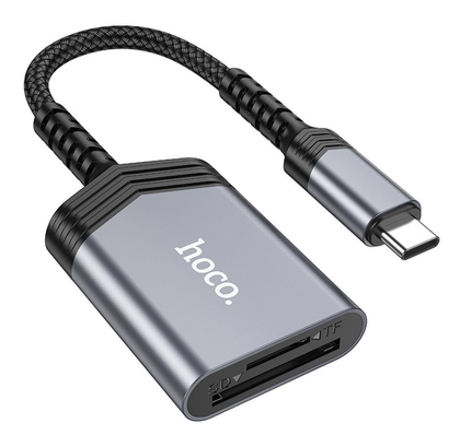 Hoco 2-in-1 USB-C to SD/TF Card reader. Max capacity 2TB. Speed 480Mbps. Anti-bend, Durable, Metal Shell. Portable. Laptop, Phones & Tablets.  UA25.