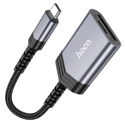 Hoco 2-in-1 USB-C to SD/TF Card reader. Max capacity 2TB. Speed 480Mbps. Anti-bend, Durable, Metal Shell. Portable. Laptop, Phones & Tablets.  UA25.