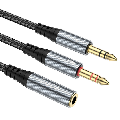 Hoco 3.5mm female to 2 3.5mm male audio adapter cable aluminium alloy nylon braid, 25cm UPA21