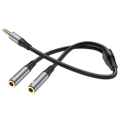 Hoco 3.5mm male to 2 3.5mm female audio adapter cable aluminium alloy nylon braid, 25cm UPA21