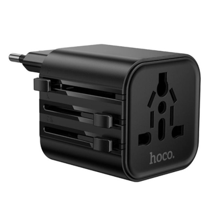 Hoco AC29 Universal Travel Adapter 1000W EU/US/UK/AU – Works Both Ways – Compact Flame-Retardant – For Ireland/UK & Worldwide Use