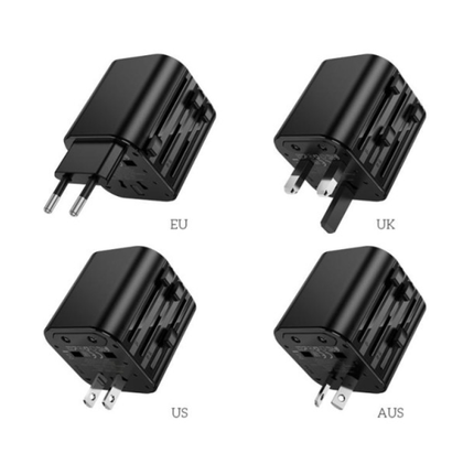 Hoco AC29 Universal Travel Adapter 1000W EU/US/UK/AU – Works Both Ways – Compact Flame-Retardant – For Ireland/UK & Worldwide Use