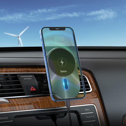 Hoco CA91 Magic MagSafe Magnetic Car Vent Wireless Charger 15W Fast Charging Phone Holder for iPhone 12 Series – Grey