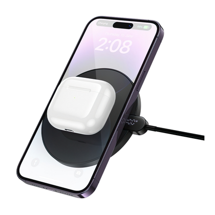 Hoco CW62 MagSafe Wireless Charger 15W Fast Charging Pad with LED Display – Black (USB-C, Aluminum, 1.2 m Cable, Qi Compatible)