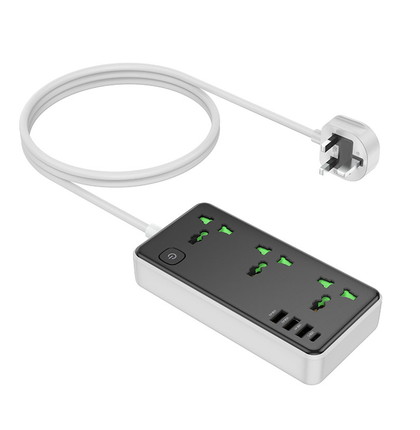 Hoco DC56 Cool Power Strip Socket Extension Board 3 AC Outlets + 3 USB + 1 Type-C, 2M Cable, 2500W, 18W Fast Charging