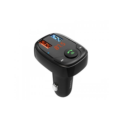 Hoco DE35 Bluetooth FM transmitter. Handsfree Calls. Dual Car Charger, USBA 23W/QC3. USB Flash Drive/SD Card Support. MP3 / WMA / WAV / FLAC. in-car.