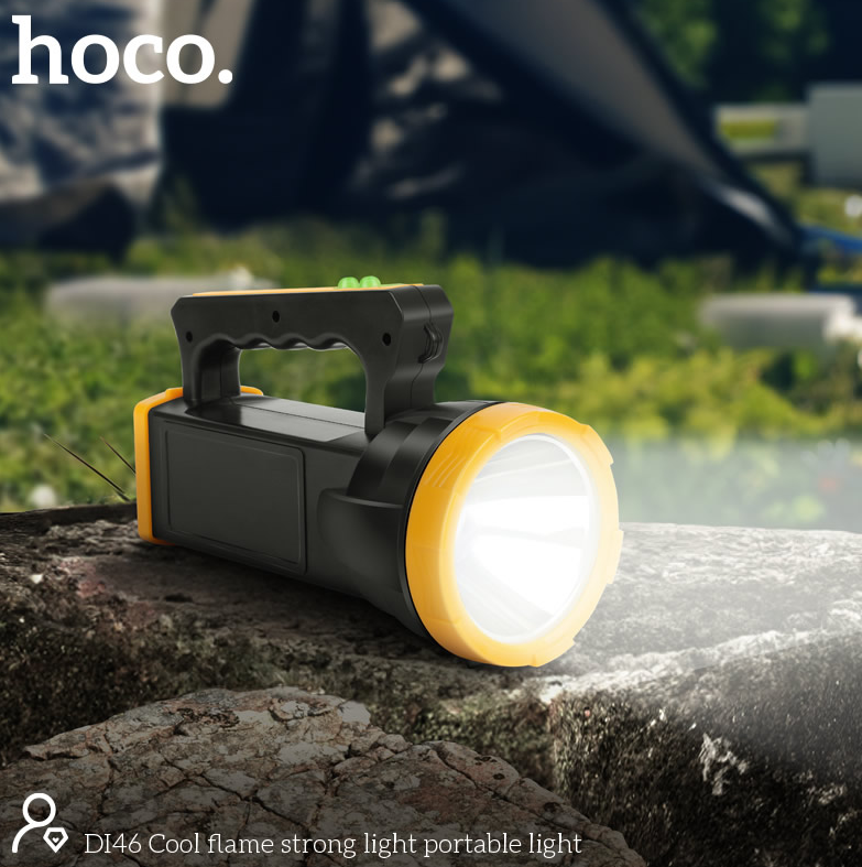 Hoco DI46 Cool Flame Long Range Portable LED Light – 1200mAh Rechargeable Flashlight with Type-C Charging – Black