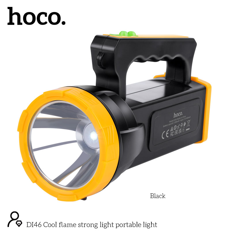 Hoco DI46 Cool Flame Long Range Portable LED Light – 1200mAh Rechargeable Flashlight with Type-C Charging – Black