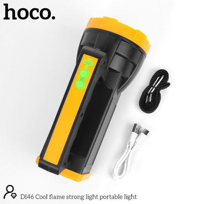 Hoco DI46 Cool Flame Long Range Portable LED Light – 1200mAh Rechargeable Flashlight with Type-C Charging – Black