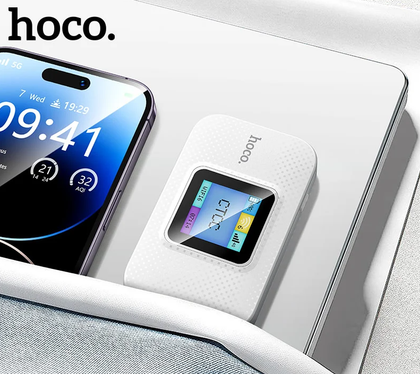 Hoco DQ12 Portable 4G WiFi Hotspot with Display White, 2100mAh, Supports 6 Users, LTE 150Mbps