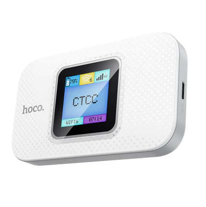 Hoco DQ12 Portable 4G WiFi Hotspot with Display White, 2100mAh, Supports 6 Users, LTE 150Mbps