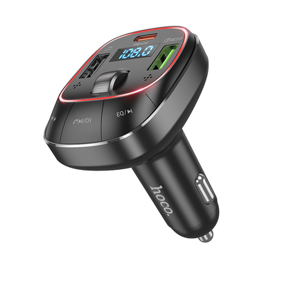 Hoco E76 Car Wireless Bluetooth FM Transmitter. Mic for Calls. USB Audio Playback Supports 32GB. USB-A  QC3.0 18W & USB-C PD 30W. DC 12-24V Charging.