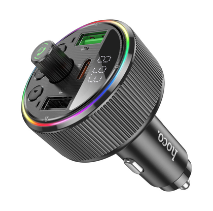 Hoco E82 Guerrero Car Charger 30W PD QC3.0 3-Port USB Bluetooth 5.3 FM Transmitter with RGB Light – Black