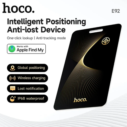 Hoco E92 Saviour Smart Positioning Anti-Lost Tracker – Slim Rechargeable Bluetooth Card for Apple Find My (Wallet & Bag Locator, Black)