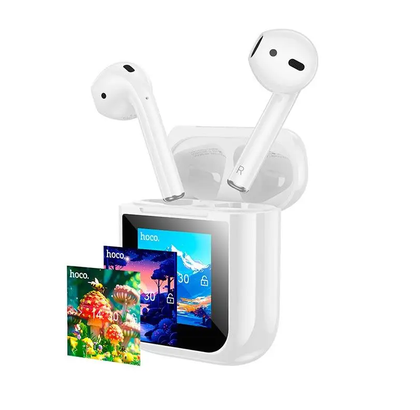 Hoco EW80 Magnificent 2nd Gen TWS Touch Screen Bluetooth Headset Wireless Earbuds with Charging Case – White