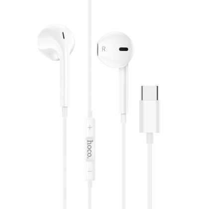Hoco Earphones headset for iPhone Android Volume Buttons and Microphone with USB C. 3D surround sound. M101. White. iPhone 15,16,17, Android