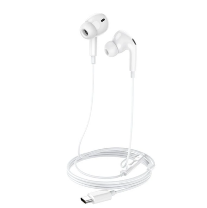 Hoco Earphones headset for iPhone Android Volume Buttons and Microphone with USB C. 3D surround sound. M101 Pro. White. iPhone 15,16,17, Android