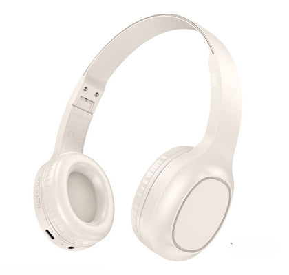 Hoco Folding Milky white, Wireless headphones, Bluetooth. Microphone, 3.5mm AUX, 20 hr music/talk time and 120hr standby. W46.