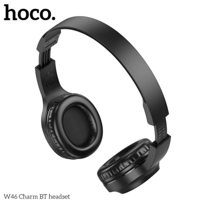 Hoco Folding black, Wireless headphones, Bluetooth. Microphone, 3.5mm AUX, 20 hr music/talk time and 120hr standby. W46.