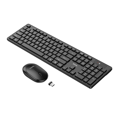 Hoco GM17 Professional Wireless Keyboard and Mouse Set – 2.4G USB, English Layout, Black, 104 Keys, Adjustable DPI