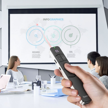 Hoco GM202 Wireless Bluetooth Laser Presenter Silver – 2.4GHz Remote Control, Red Laser, Rechargeable 180mAh Battery