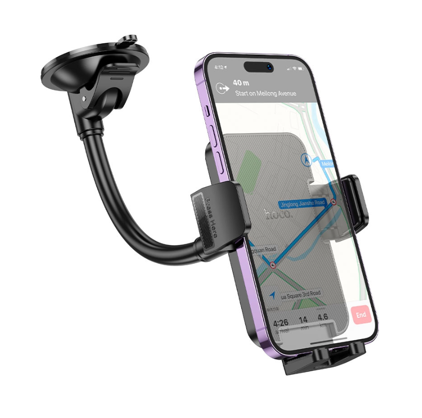Hoco H38 Cheetah Flexible Car Phone Holder Black – Dashboard & Windshield Mount, 360° Rotation, Press Clamp, Fits 4.5–7" Phones
