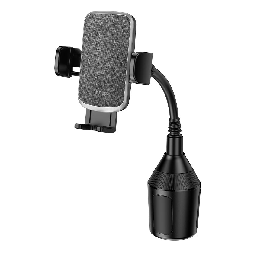 Hoco H63 Utmost Car Cup Holder Phone Mount, Push-Type Clamp, 360° Rotation, Flexible Rod, for 4.5–7" Phones, Black
