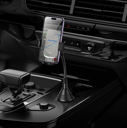 Hoco H63 Utmost Car Cup Holder Phone Mount, Push-Type Clamp, 360° Rotation, Flexible Rod, for 4.5–7