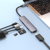 Hoco HB28 6-in-1 USB-C Hub Adapter with HDMI 4K, USB3.0, USB2.0, SDTF Card Reader, 60W PD Charging – Metal Gray