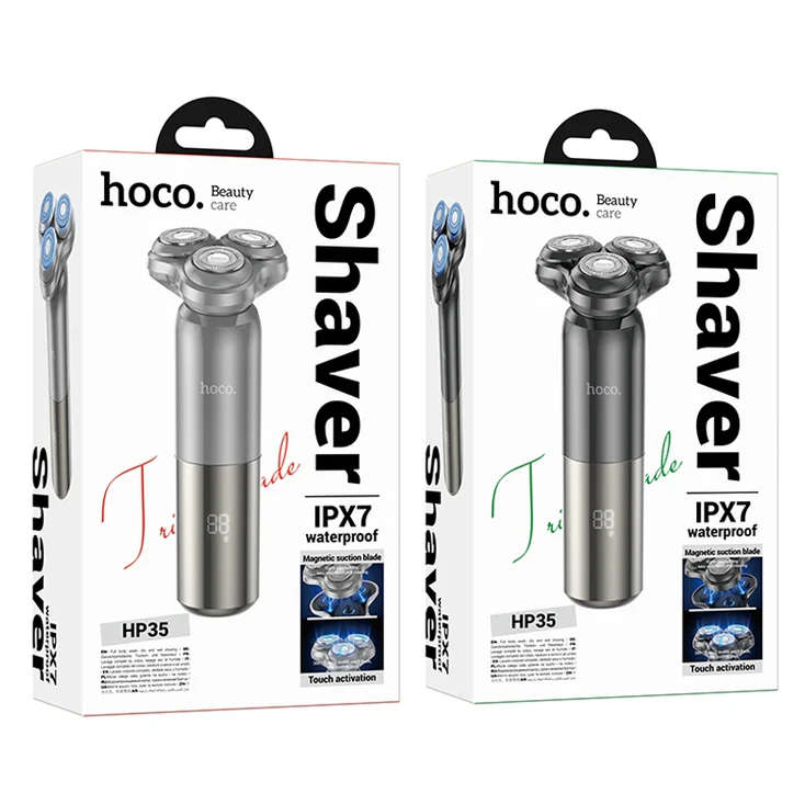 Hoco HP35 Electric Shaver for Men – Portable 3-Blade Rechargeable Wet & Dry Razor with LED Display, USB Charging, IPX7 Waterproof