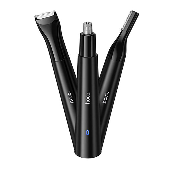 Hoco HP37, 3-in-1, Multifunctional Nose Hair Trimmer, Black, Rechargeable, with Razor Blade, Eyebrow Trimming Blade, Cleaning Brush.