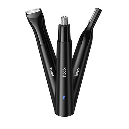 Hoco HP37, 3-in-1, Multifunctional Nose Hair Trimmer, Black, Rechargeable, with Razor Blade, Eyebrow Trimming Blade, Cleaning Brush.