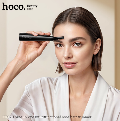 Hoco HP37, 3-in-1, Multifunctional Nose Hair Trimmer, Black, Rechargeable, with Razor Blade, Eyebrow Trimming Blade, Cleaning Brush.