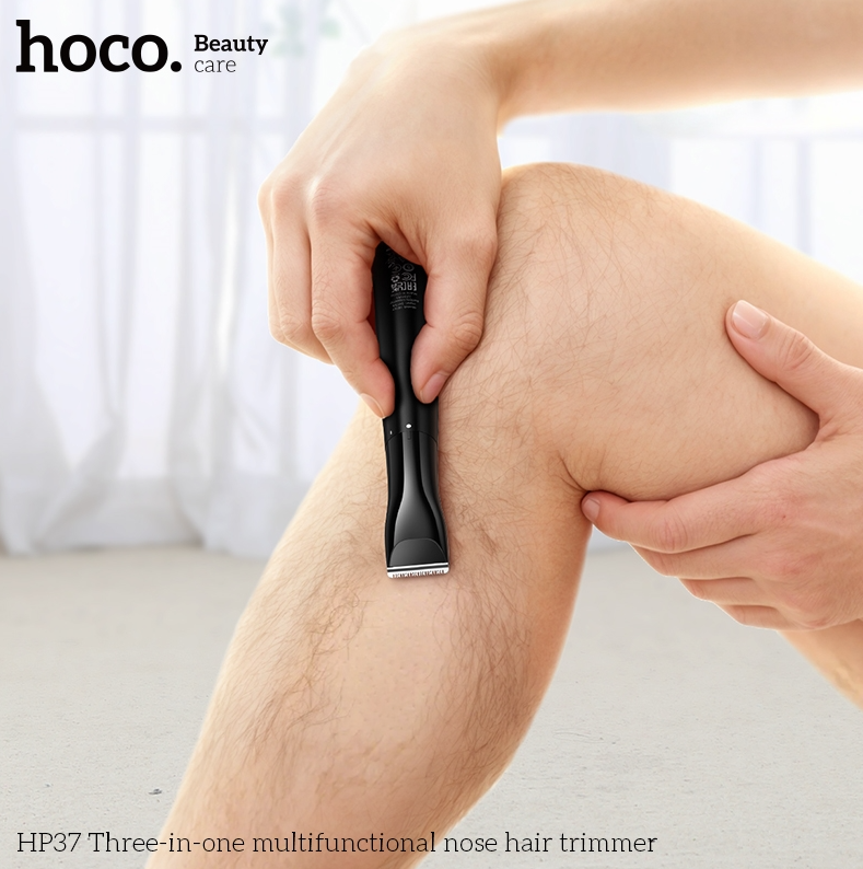 Hoco HP37, 3-in-1, Multifunctional Nose Hair Trimmer, Black, Rechargeable, with Razor Blade, Eyebrow Trimming Blade, Cleaning Brush.