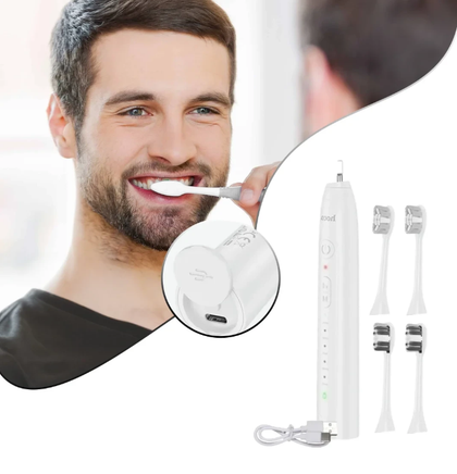 Hoco HP60 Intelligent Electric Toothbrush, 4 Brush Heads, 80 Days Battery, IPX7 Waterproof, White