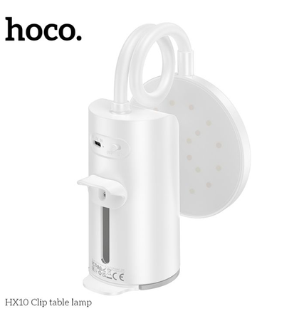 Hoco HX10 Rechargeable Desk Lamp with Clamp, Adjustable Brightness & Color Temperature, 1200mAh Battery, 2W LED Light