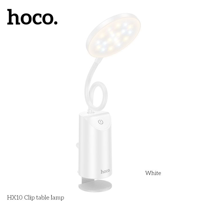 Hoco HX10 Rechargeable Desk Lamp with Clamp, Adjustable Brightness & Color Temperature, 1200mAh Battery, 2W LED Light