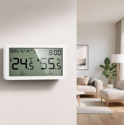 Hoco HX42 Indoor Alarm Clock with Thermometer & Hygrometer, LCD Display, Comfort Reminder – White