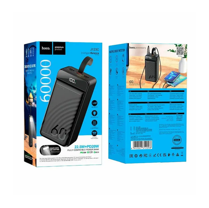 Hoco J123C 60000mAh Power Bank with Digital Display, PD20W Fast Charging & Built-In LED Light – Black