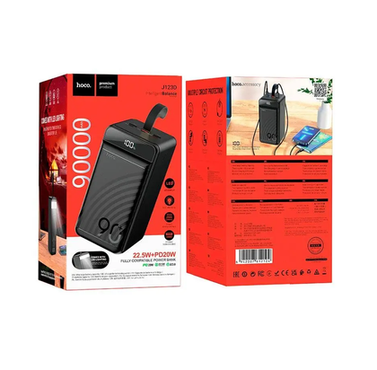 Hoco J123D 90000mAh Power Bank with 22.5W PD Fast Charging, 3 USB & Type-C, Torch Light – Black