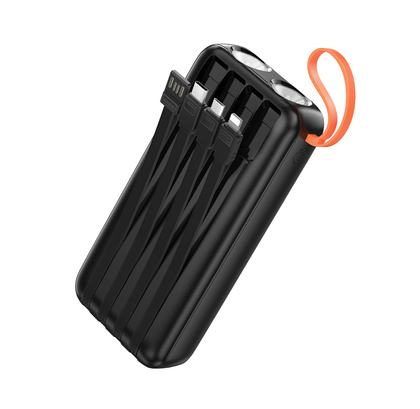 Hoco J151A Spirit 20000mAh Power Bank with 4 Built-in Cables, Dual LED Light, Fast Charging, Digital Display – Black