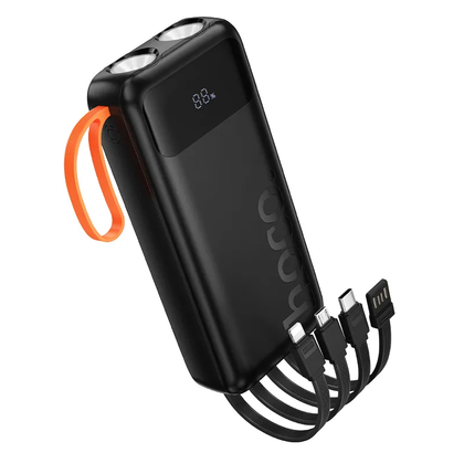 Hoco J151A Spirit 20000mAh Power Bank with 4 Built-in Cables, Dual LED Light, Fast Charging, Digital Display – Black