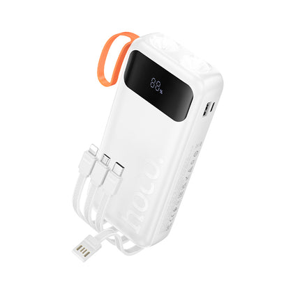 Hoco J151A Spirit 20000mAh Power Bank with 4 Built-in Cables, Dual LED Light, Fast Charging, Digital Display – White