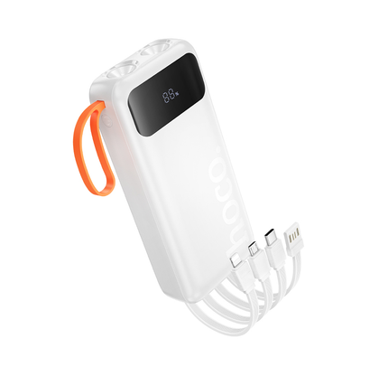 Hoco J151A Spirit 20000mAh Power Bank with 4 Built-in Cables, Dual LED Light, Fast Charging, Digital Display – White