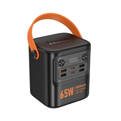 Hoco J152 Pro 80000mAh Power Bank 65W PD Fast Charging 6-Port LED Display Portable Charger – Black