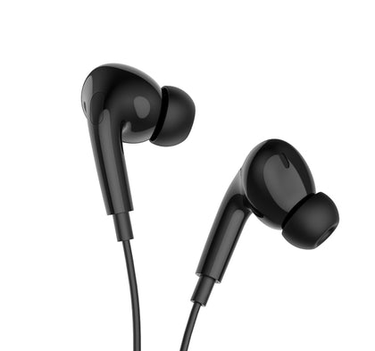 Earphones Pro for iPhone. Wired, In-ear, Mic, Volume and Call answer buttons. Compatible with iPhone 7 to 14. Plug and Play. Hoco M111 Pro. Black.
