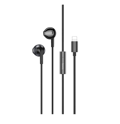 Hoco M115 Sagacious Earphones for iPhone 5 to 14 with Mic – Black, 1.2m Cable